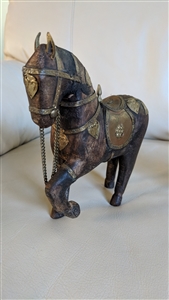 Handcrafted primitive art horse brass and copper