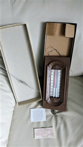 Vintage Brewster wood indoor thermometer with gold dial