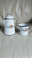 Vintage small metal pitcher and cup set