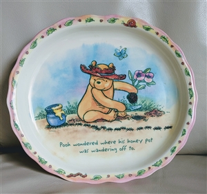 Vintage 1990s Disney melamine garden plate with Winnie the Pooh gardening by Selandia