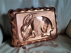 Large copper bunny rabbit embossed baking pan