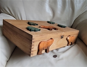 Handmade wooden box with bears and trees decor