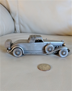 1934 Duesenberg SJ pewter car sculpture 1975 Danbury Mint hallmark base
