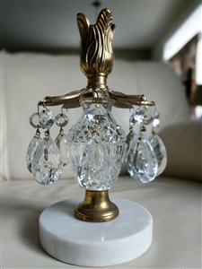 Candle holder in metal brass glass and crystal