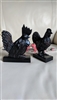 vintage light wood folk art rooster and hen bookends