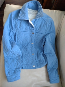 Reversible quilted Spring jacket sz lg wt and blue