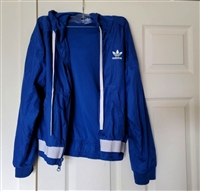 Adidas 3 Stripes athletic jacket blue and white