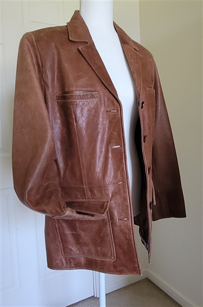 Mossimo Women's Brown Genuine Leather Jacket Size XL Buttoned Waist Length  