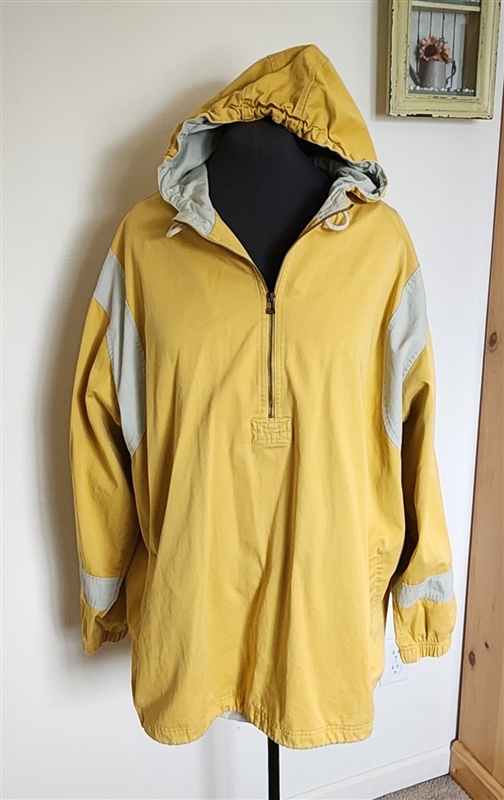 vintage 1999 nike f9 yellow and off white cotton canvas hooded anorak jacket with black tag and metal logo zipper