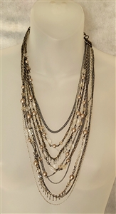 Multistrand antique gold tone waterfall necklace