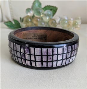 Bangle wooden bracelet with mosaic bone inlay