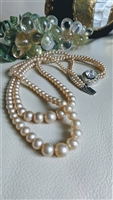 Faux pink hue pearls waterfall necklace pave clasp