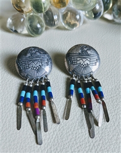 Navajo sterling Thunderbirds stud earring signed