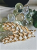 Gold tone double leaves branches faux pearl brooch