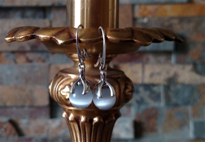 White cat's eye sterling dangle earrings