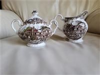 Heritage Hall lidded sugar bowl and creamer