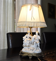 Boudoir vintage porcelain accent lamp with shade