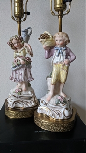 Cordey Cybis porcelain boy and girl lamps