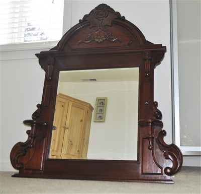 Vintage beveled glass wooden huge wall mirror