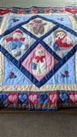 Raggedy Ann and Andy heart border quilted blanket