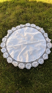 White cotton tablecloth with floral wide border