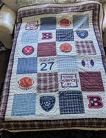 Sports emblems patchwork quilt in colorful design