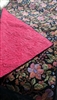 Beautiful reversible fantasy floral design quilted design bedspread cover, vintage textile blanket with felted hot pink back.