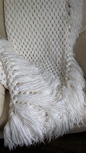 Hand Crochet white seashells blanket with fringes