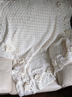 Seashells roses hand crochet white yarn blanket