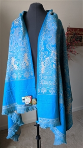 Two sided wool shawl wrap in turquoise beige color