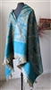 Two sided wool shawl wrap in turquoise gray color