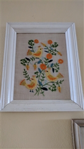 Birds and FLowers embroidery crewel framed