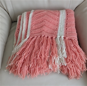 Hand knitted colorful fringed blanket throw decor