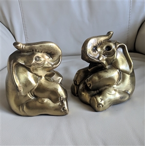 Large weathered brass elephants bookends