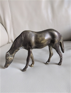 Solid brass grazing stallion horse statue decor