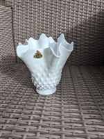 Hobnail milk glass FENTON vase ruffled top design