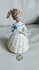 Schmid Music box rotating porcelain girl with bird