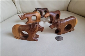 African Animals hand carved wooden napkin holders set