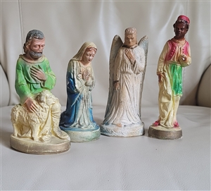 Colorful Chalkware vintage Nativity figurines