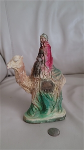 Vintage large chalkware Merchant riding a Camel