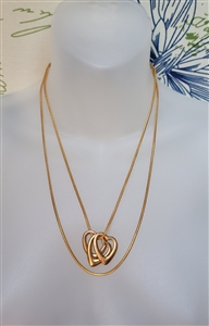 Vintage three heart pendants necklace in gold tone