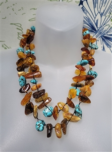 Shabby Chic Baltic Amber Turquoise stones necklace