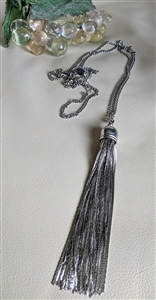 Shimmering silver tone 25 inches tassel necklace