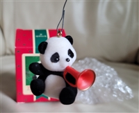 Trumpet Panda handcrafted Hallmark ornament 1985