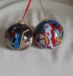 Glass North Pole and Nativity theme ornaments set