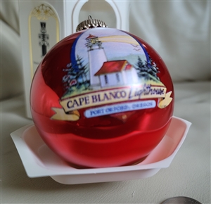 Glass round Cape Blanco Lighthouse ornament