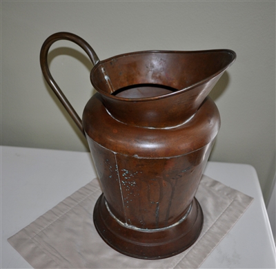 Huge copper vintage pitcher with handle primitive