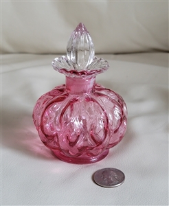 Vintage Fenton Diamond Optic Ruby Overlay squat glass perfume bottle and clear stopper