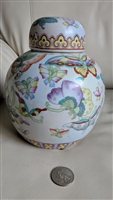 Ginger jar with lid and hand painted butterflies