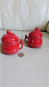 PV Italian Majolica porcelain lidded red jars